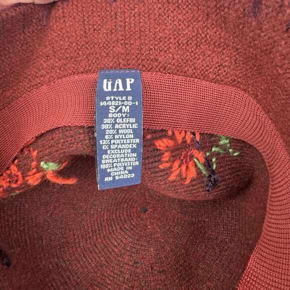 Vintage 90s Y2K Gap Wool Blend Floral Embroidered Boho Bucket Hat Maroon S/M - Picture 8 of 8